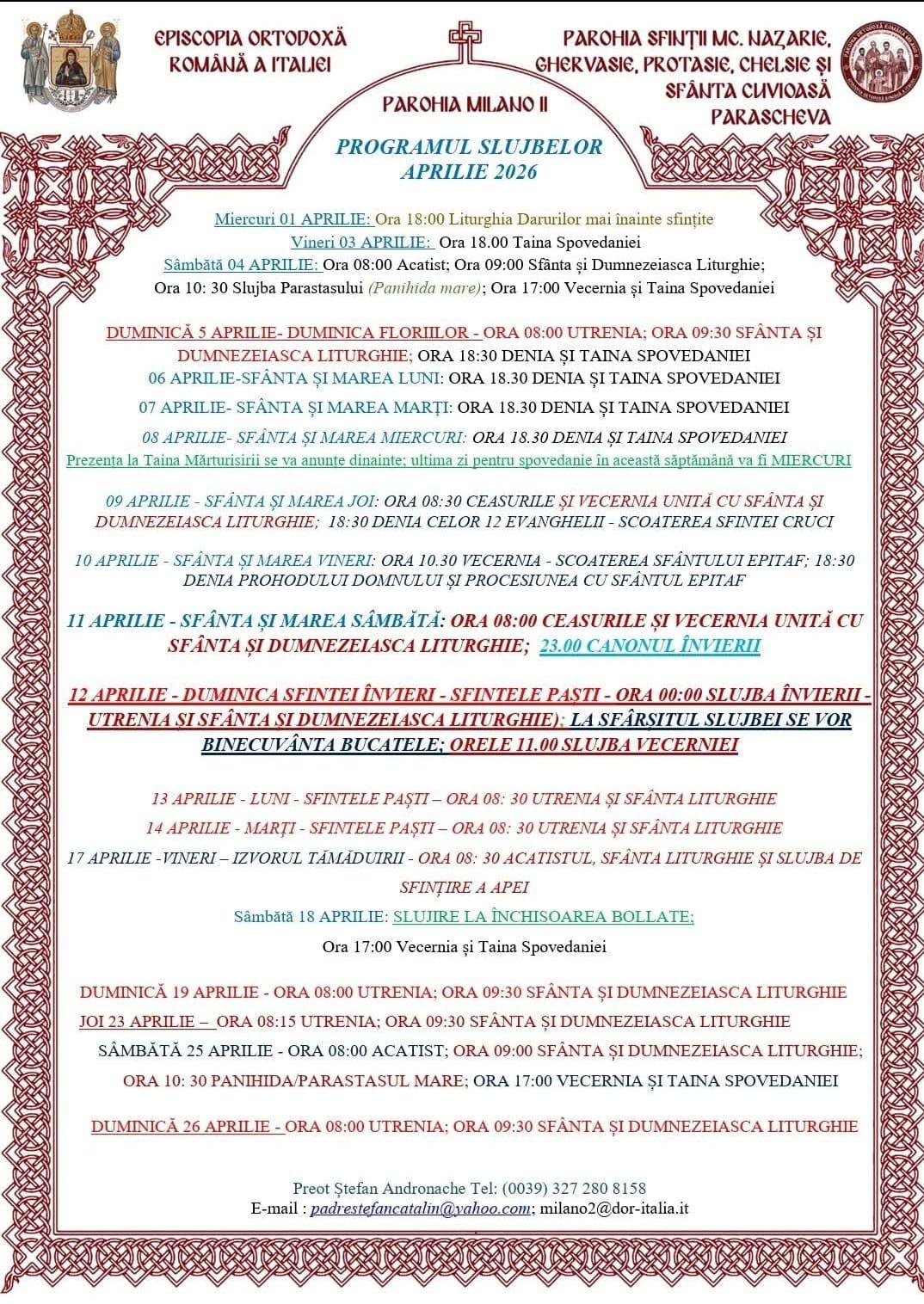 Program Aprilie 2026